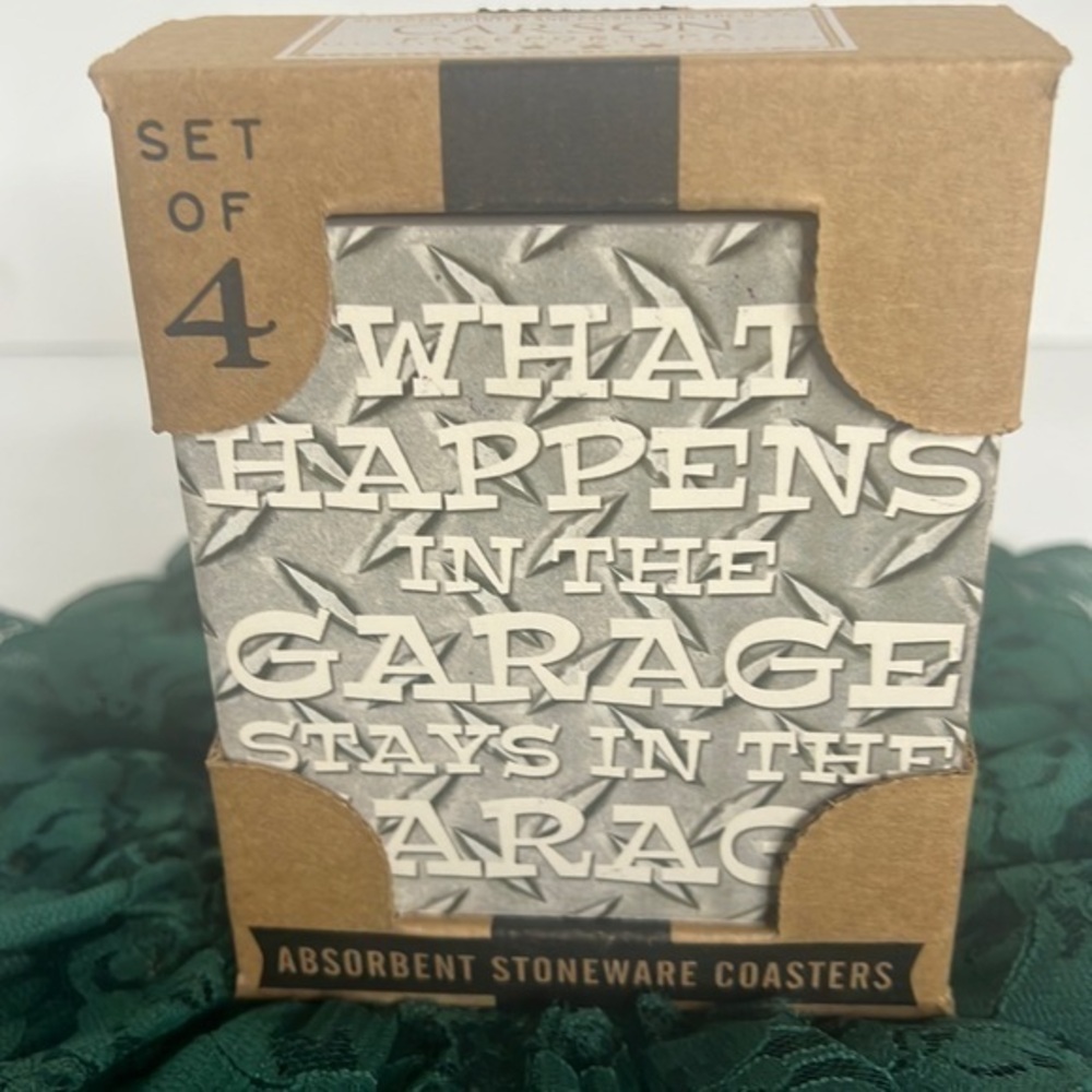 CARSON SET OF 4 NATURAL CORK BACK ABSORBENT STONEWARE COASTERS